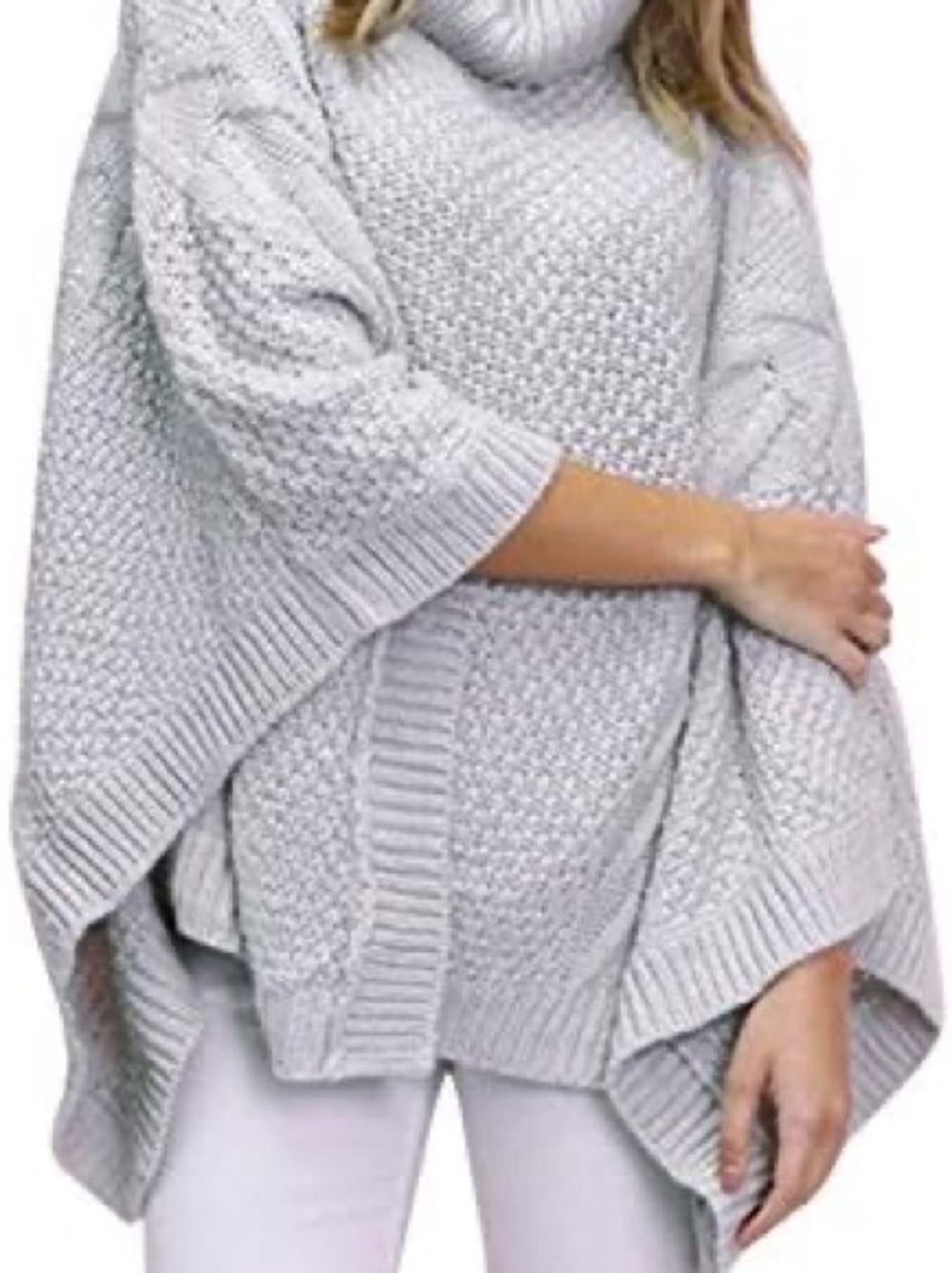 Simplee Light Gray Knit Poncho Sweater, OS, EXCELLENT CONDITION